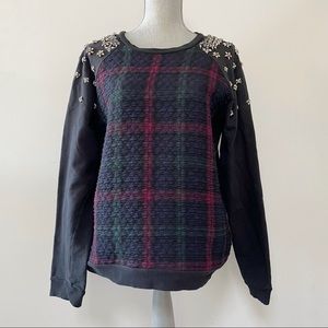 Sportmax code by Max Mara sweatshirt jewel shoulders detail plaid pattern